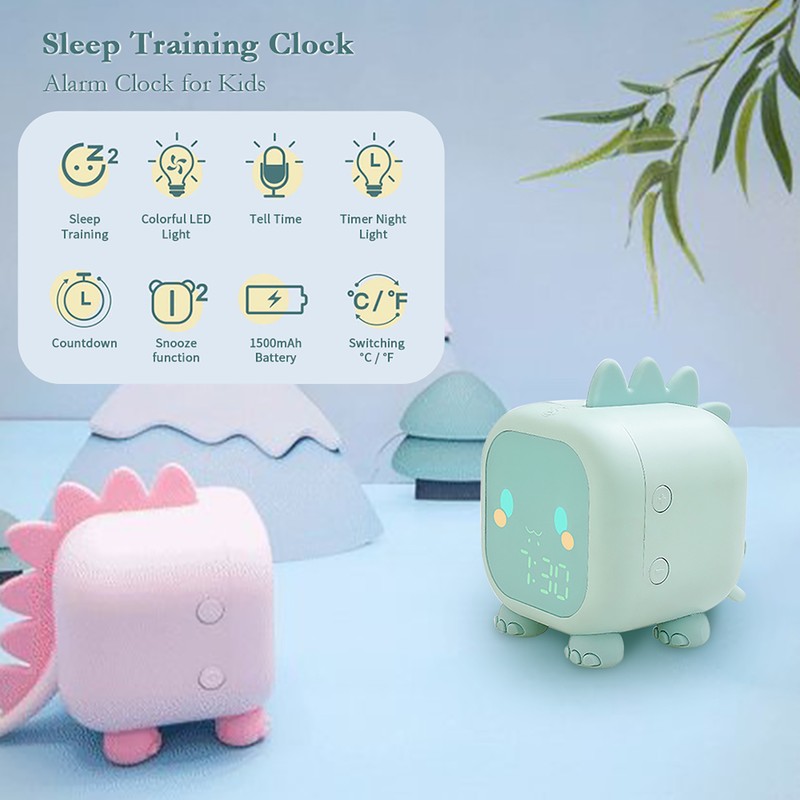 Kids Digital Alarm Clock Night Lights Sleep Trainier 2 Alarms