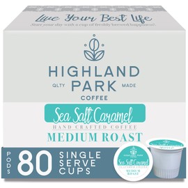 Highland Park Coffee Single Serve Coffee Pods Compatible with Keurig K Cup Brewers, Sea Salt Caramel, 80 Count
