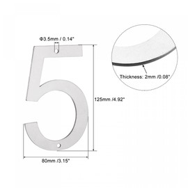 sourcing map 5 Inch 304 Stainless Steel House Number Polishing for Door Mailbox(Number 5)