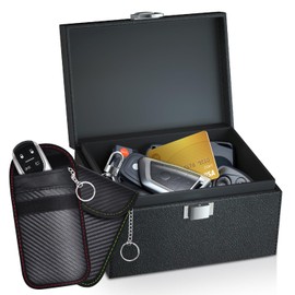 Faraday Key Fob Protector, Faraday Box for Car Keys with 2 Pack Faraday Bags, RFID Box for Car Keys, Car Key Signal Blocking Box Box for Car Security (Small)