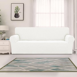 Easy-Going Stretch Jacquard Couch Cover, 1-Piece Soft Sofa Cover, Sofa Slipcover with Anti-Slip Foams, Washable Furniture Protector for Kids, Pets (Oversized Sofa, Cream)