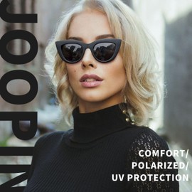 Joopin Fashion Polarized Cateye Sunglasses 2024, UV400 Protection Polarised Retro Oversized Cat Eye Sun Glasses for Women (Matte Black)