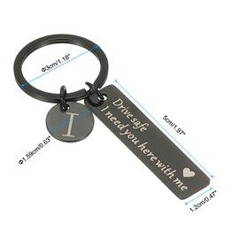 PATIKIL Drive Safe Keychain, 1 Set Letter I Keychain I Need You Here with Me Custom Keychain with Gift Box for Him Christmas Valentines Day Gifts, Black