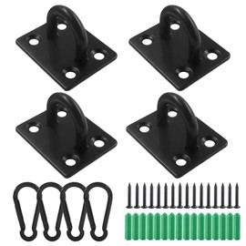 OSVJE 4 Pcs M5 Stable Pad Eye Plates with 4 Snap Hooks, Marine Hardware Staple Hook Lightweight Loop with 16 Screws and Plastic Plugs, Versatile Hanging Basket Planters for Roof Beam/Ceiling Fan