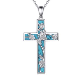 URONE Butterfly Earrings 925 Sterling Silver Turquoise Cross Pendant Necklace Butterfly Jewelry Gifts for Women