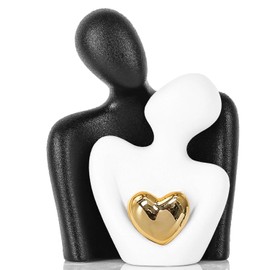 Modern Ceramic Couple Sculpture - Abstract Love Statue Ornament Figurine for Home Decor in Living Room, Bedroom,Office - Unique Couple Gift - Anniversary Birthday,Show Pieces for Home (Black+White)