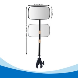 Boat Mirror Rear View with Telescoping Pole, 5.3 x 9 Inch 360° Rotation Multiple Places Adjustable Marine Mirror for Pontoon Sport Ski Boats and Water Skiing, Easy Clamp on Rail