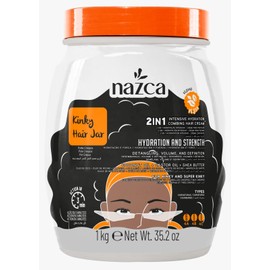 NAZCA Super Curls Hair Jar 2-in-1 Hair Cream for Coily Hair 4A 4B 4C, Cream To Comb, Intensive Hydration, Volume & Definition, Coconut Oil, Castor Oil, Shea Butter, Vegan, 1kg / 35.2oz