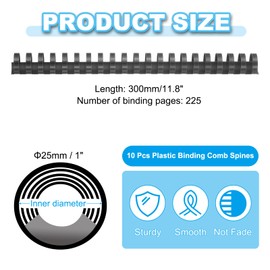 PATIKIL 25mm (1") Plastic Binding Combs, 10 Pcs 21 Rings Comb Binding Spines 225 Sheet Capacity Letter Size for Binding Paper Sheets Notebook Calendar Picture Album, Black