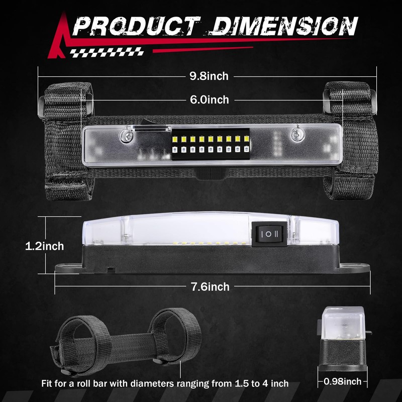 UTV Dome Light, FASTCHOY AUTO Roll Bar Light Interior Dome