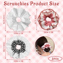 KAKALATLJ 3 PCS Oversized Scrunchie, Large Scrunchies Lace Giant Scrunchie Double Layer Embroidery Fluffy for Women Elastic Bracelets Ponytail Holders Hair Accessories Hair Ropes (Scrunchies D)