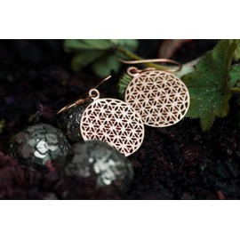WINDALF SVALA Earrings 3.5 cm The Flower of Life Bronze, Fabric jewellery bag