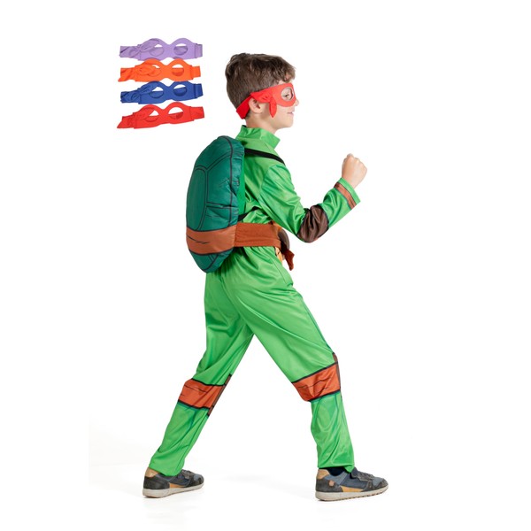 Ciao - Ninja Turtle costume disguise fancy dress boy official TMNT Teenage Mutant Ninja Turtles (Size 7-9 years) with padded shell and interchangeable masks