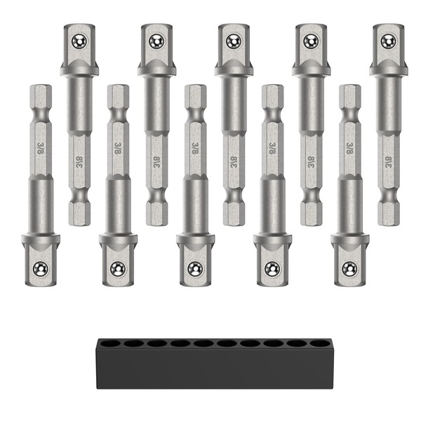 Katerk Socket Adapter Set Cool Stuff Gadgets, 10 Pack Impact Driver Socket Adapter for Automotive DIY, Stocking Stuffers for Men 1/4 to 3/8 Socket Adapter, Electric Tools For Men