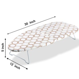 SheeChung Small Tabletop Ironing Board 30" Lx12”W Heavy Duty Ironing Board with Mesh Metal Base 100% Cotton Cover,Hook for Hanging,Portable Folding Mini Iron Board for Sewing Craft Room Dorm,Brown