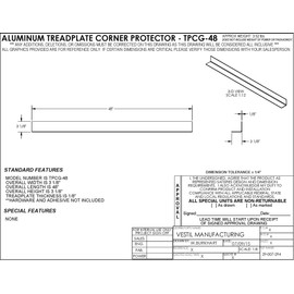 Vestil TPCG-48 Aluminum Tread Plate Corner Guard, 48" Non-Marking, 90 Degree Style, Silver