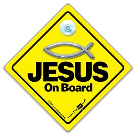 Jesus On Board Sign, Christian Car Sign Honouring Jesus Christ, Baby On Board Style Suction Cup Car Sign