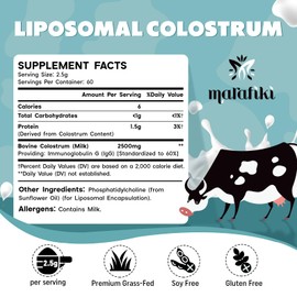 Marafiki Liposomal Bovine Colostrum Supplement - Grass Fed Colostrum Powder - High Bioavailability, Easy to Mix (60 Servings)