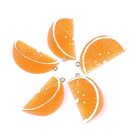 Cheriswelry 5pcs Coral Orange Resin Pendants Fruit Orange Slices Imitation Food Dangle Charms Lovely Hanging Ornament with Loop 43~44mm for DIY Craft Earring Bracelet Necklace Jewelry Making