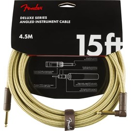Fender Fender Deluxe Series Instrument Cable, Guitar Cable, Guitar Accessories, Straight/Angle, Tweed, 15ft