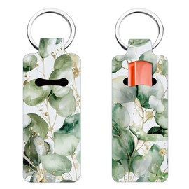 FREEBLOSS 2Pcs Chapstick Holder Keychain Eucalyptus Leaf Lip Balm Keychain Holder Chap Stick Holder with Clip Lip Balm Sleeve Pouch Lipstick Lip Gloss Holder for Women Gift