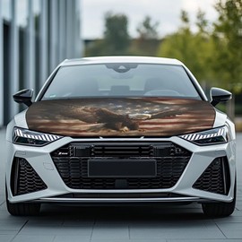 Mintulipy Patriotic Car Hood Cover for Automobiles,Vintage Eagle and American Flag Car Bonnet Banner, Universal Fit,Stretchable, Waterproof Automotive Hood Covers,Car Accessories