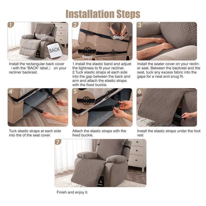 Genina Waterproof Oversized Recliner Chair Covers - 100% Protection, Non-Slip,