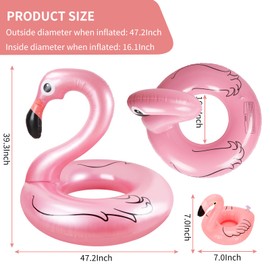 Flamingo Inflatable Ninonly Swimming Ring Flamingo Adult Large Approx. 105 cm Flamingo Pool for Adults with Drink Holder for Adults and Children Rose Gold