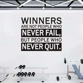 VODOE Winners are Not People Who Never Fail But People Who Never Quit Wall Decals Office Gym Wall Stickers Inspirational Motivational Quotes Wall Art Decals Vinyl Positive Garage Wall Decor 24"X20"