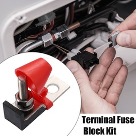 X AUTOHAUX 125A 58V Car Boat Terminal Fuse Block with 1 Fuse, Red Insulating Cap, Washers, Nut