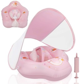 Loowarts Baby Float with Canopy,Infant Pool Float with Safety Seat,Baby Swimming Float & Swim Float & Water Float UPF50+ UV Protection for Toddler from 3 to 36 Months.(S:3-12 Month/L:6-36 Month)