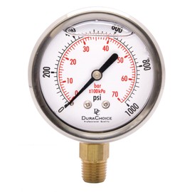 2-1/2" Oil Filled Pressure Gauge - Stainless Steel Case, Brass, 1/4" NPT, Lower Mount Connection, 0-400PSI