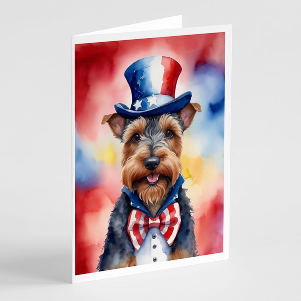 Caroline's Treasures Welsh Terrier Patriotic American Greeting Cards Pack of