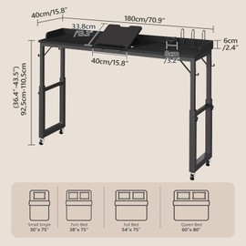MAHANCRIS Overbed Table with Wheels, Queen Size Adjustable Rolling Desk