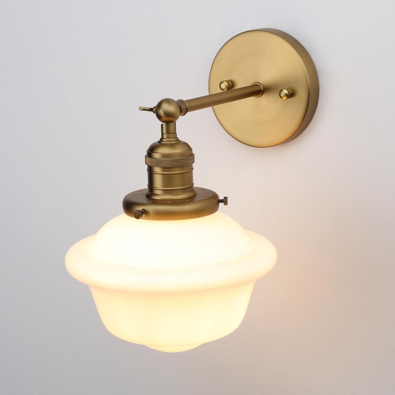 Pathson Vintage Wall Sconce Lamp with Milk White Glass Shade,