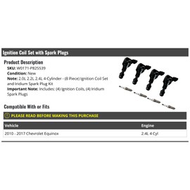 Ignition Coil and Iridium Spark Plug Kit - 8-Piece - Compatible with 2010-2017 Chevy Equinox 2.4L 4-Cylinder