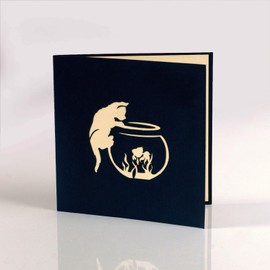 Flying Meow Cats and Fish Tank 3D Pop-Up Card - Handcrafted Greeting Card for Birthday, Annivesary, Sympathy, Thank You Occasion