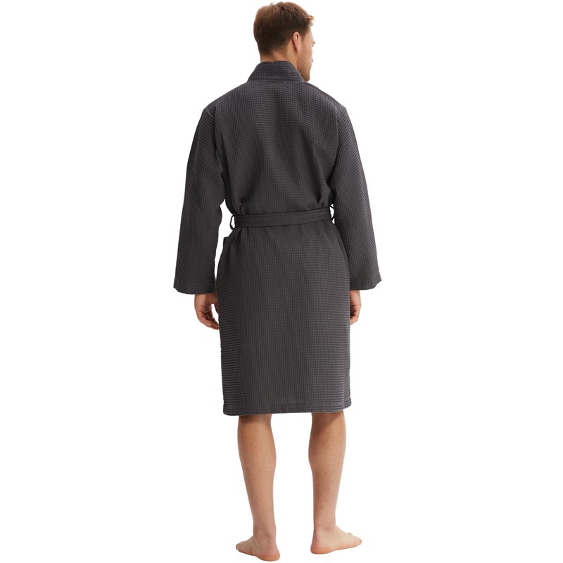 Morgenstern Men's Waffle Pique Bathrobe, Grey - xl