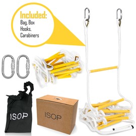 ISOP Rope Ladder for Kids or Adults 15 Ft | Indoor/Certified Outdoor Ladders for Homes, Treehouse, Playground & Climbing | Durable with 11kN Mounting Clips | Holds up to 2500 lb - Hanging Ladder