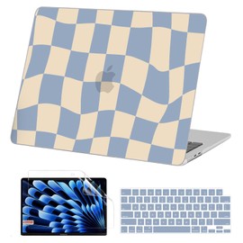 AKIT Compatible with MacBook Air 13 Inch Case 2025 2024 2023 2022 M3 M2 A3113 A2681, Unique Pattern Hard Shell Case + Screen Protector + Keyboard Cover Case for Mac Book Air 13.6 Inch 2024, Black Wave