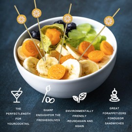 100 PCS Bamboo Cocktail Picks, 4.7 inch Long Bamboo Skewers, Toothpicks for Appetizers, Cocktail Sticks Appetizer Skewers for Fruits Drinks Desserts Party Food Decoration (Orange Shape)