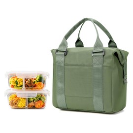 HPLQQ Insulated Lunch Bag, Leakproof Lunch Box for Women Men, Portable Tote Bag Thermal Cooler Lunch Container for Work, School, Picnic, Outdoor, BBQ,B2-Army Green