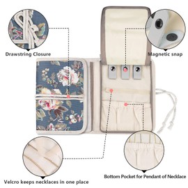 Teamoy Travel Jewelry Roll, Jewelry Storage Bag Organizer for Necklaces, Earrings, Bracelets, Rings, Brooches and More, Compact and Easy to Carry, Peony