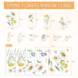 WEEPA Spring Summer Window Cling Sticker, Daisy Flower Window Decal for Home Party Supplies Shop Window Glass Display Decoration-44 PCS
