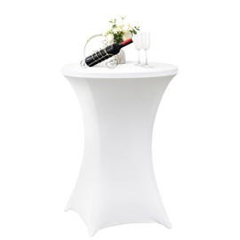Nacuci 32x43 Inch Cocktail Table Cover White Spandex Cocktail Tablecloth Highboy Tablecloth High Top Table Cloths Round for Party Pub Bar Bistro
