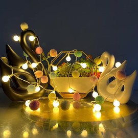 ChiRee Indoor String Lights 6.56 Feet Pom Poms Fairy Lights 20 LED Battery Operated String Ball Lights Warm White Globe Lights Colorful Decor Lights for Home Bedroom Kids Playhouse Holiday Christmas