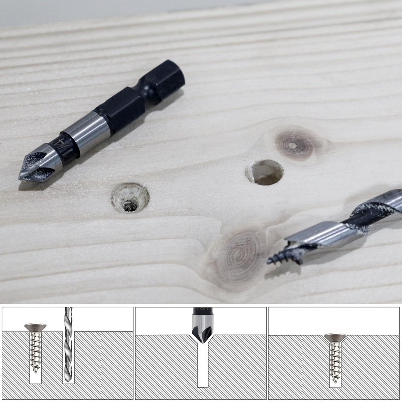 ChgImposs 5PCS Countersink Drill Bit Set, 1/4 Inch Hex Shank