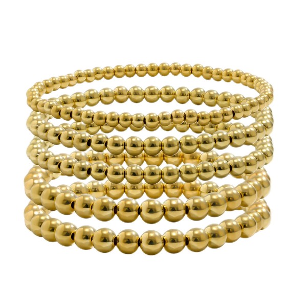 14K Gold Plated Beaded Bracelets Letter Stretch Dainty Stackable Bracelet