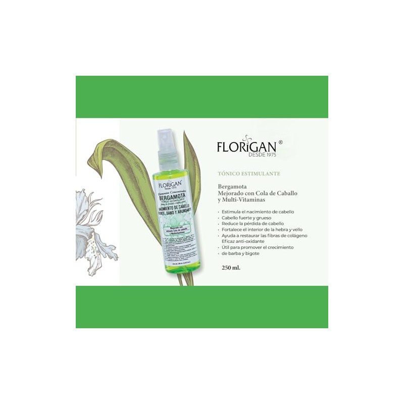 FLORIGAN TÓNICO DE BERGAMOTA NACIMIENTO DE CABELLO BARBA Y BIGOTE