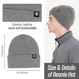 Nenkarn Mens Hat Scarf and Gloves Set, 3 in 1 Winter Thermal Hat Gloves Neck Warmer Set Thick Fleece Touchscreen Glove Knitted Cap Cold Weather Accessories Sets (Dark Gray)